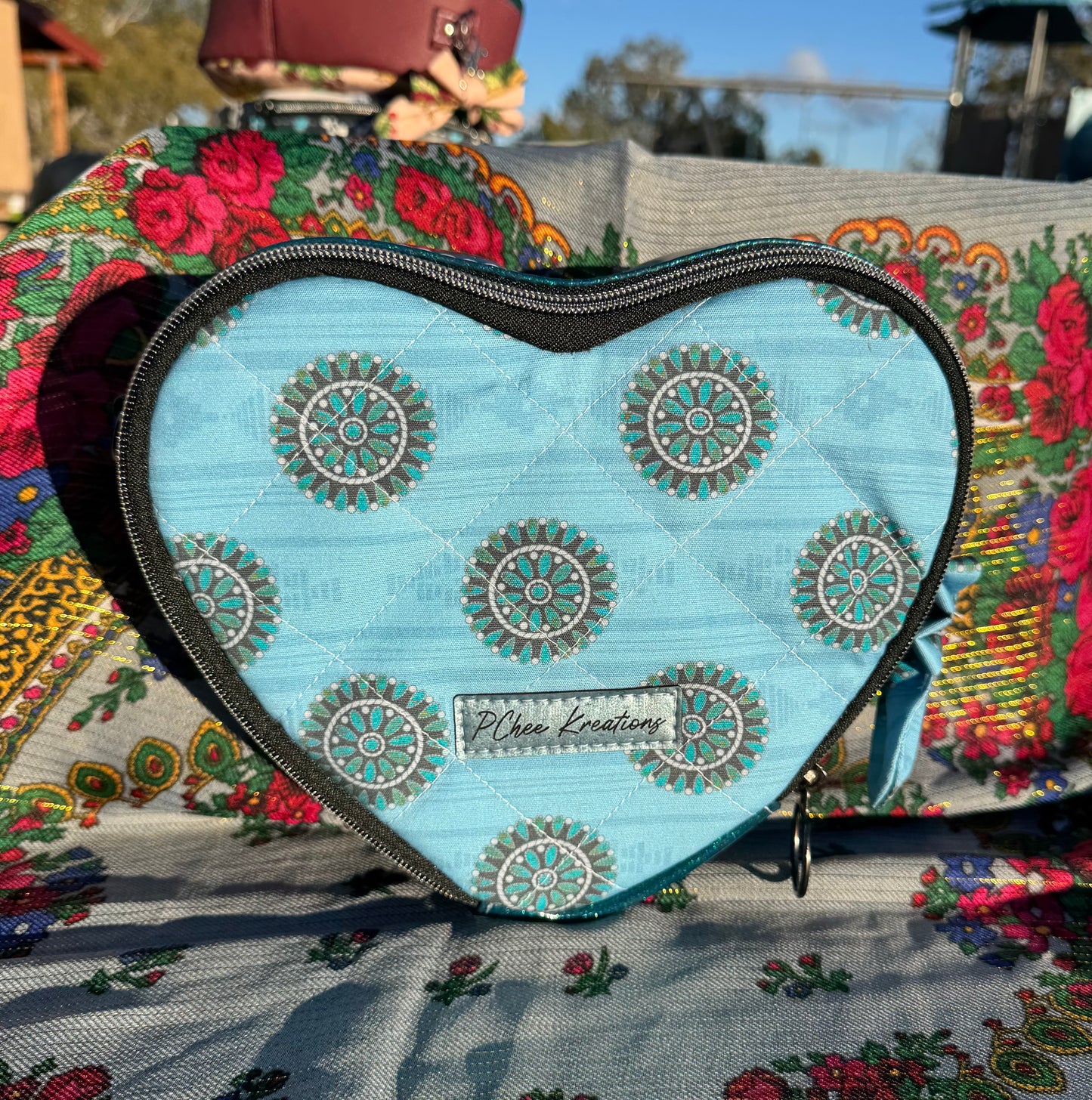 Turquoise cluster heart bag